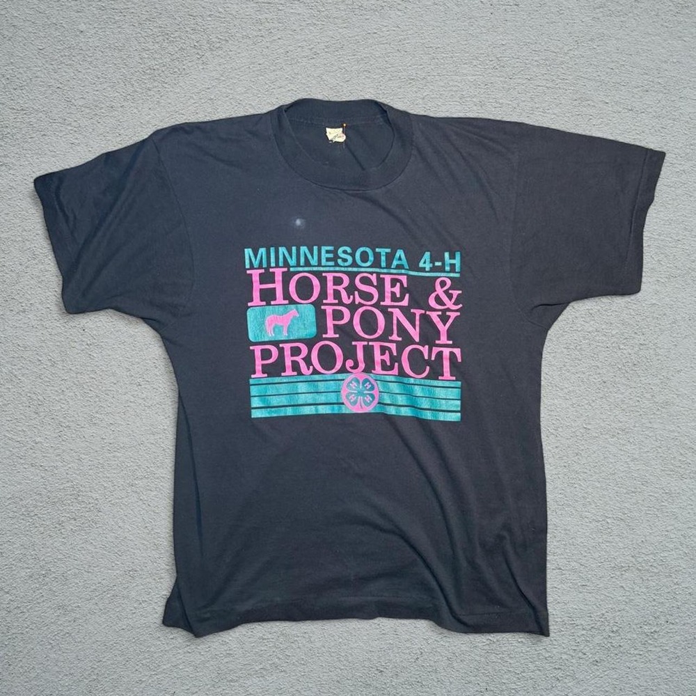 Vintage 80s Screen Stars Minnesota 4-H Horse & Pony Project T-shirt Black L